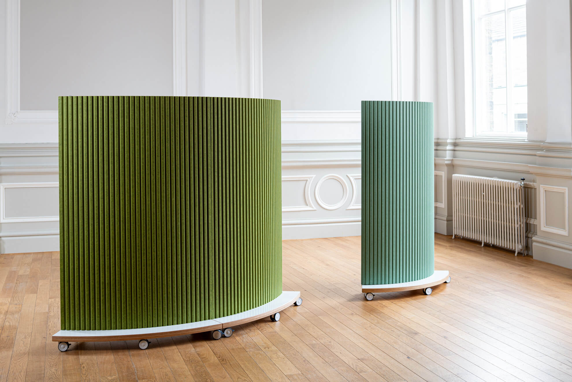 45 and 90 degree freestanding acoustic curved divider