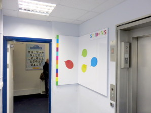 custome printed corner whiteboard in a school